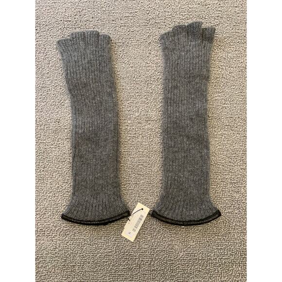 Carolina Amato Women One Size Black Gray Ribbed Cashmere Fingerless Gloves - Picture 1 of 4